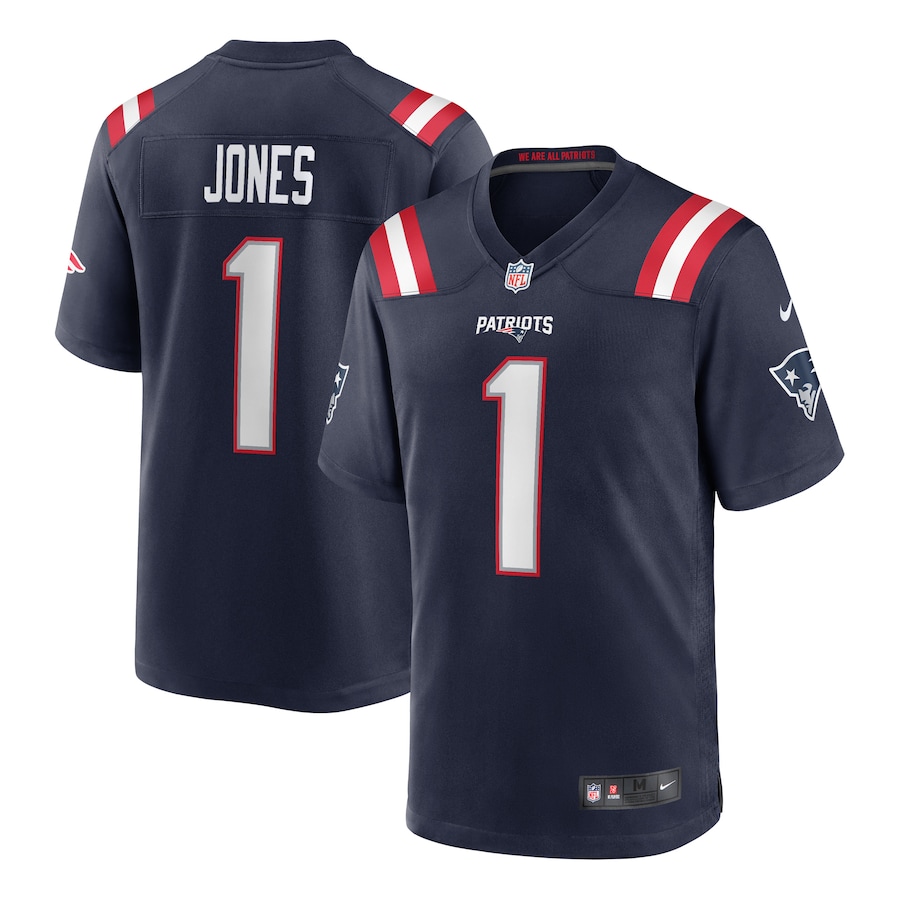 Custom Mens New England Patriots 1 Mac Jones Nike Navy 2021 NFL Draft First Round Pick Game Jersey